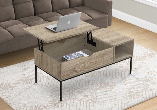 Monarch Specialties Coffee Table, 42" L, Rectangular, Cocktail, Lift-top, Dark Taupe, Black Metal, Contemporary, Modern Dark Taupe,Black, Black Particle Board,Metal I 3806