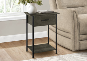 Monarch Specialties Accent Table, 2 Tier, End, Lamp, Living Room, Side Table, Storage Drawer, Small, Dark Bronze Laminate, Black Metal, Contemporary Black Metal,Laminate,Particle Board I 3815