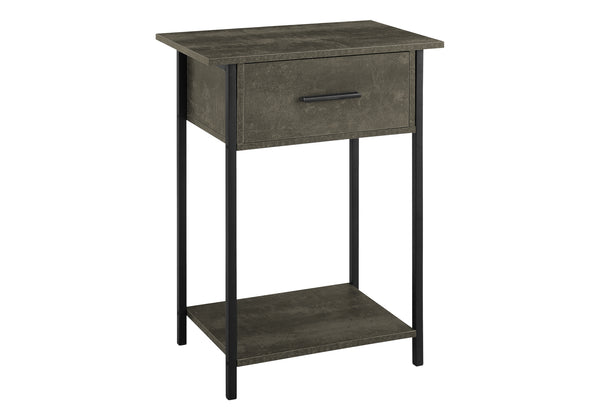 Monarch Specialties Accent Table, 2 Tier, End, Lamp, Living Room, Side Table, Storage Drawer, Small, Dark Bronze Laminate, Black Metal, Contemporary Black Metal,Laminate,Particle Board I 3815