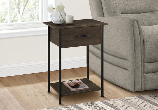 Monarch Specialties Accent Table, 2 Tier, End, Lamp, Living Room, Side Table, Storage Drawer, Small, Dark Oak Laminate, Black Metal, Contemporary Black,Oak, Oak Metal,Laminate,Particle Board I 3816