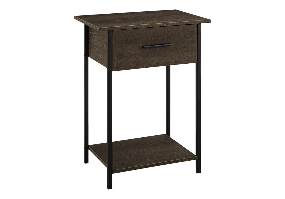 Monarch Specialties Accent Table, 2 Tier, End, Lamp, Living Room, Side Table, Storage Drawer, Small, Dark Oak Laminate, Black Metal, Contemporary Black,Oak, Oak Metal,Laminate,Particle Board I 3816