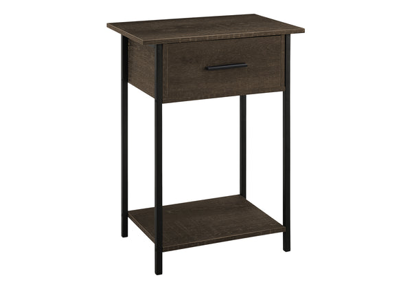 Monarch Specialties Accent Table, 2 Tier, End, Lamp, Living Room, Side Table, Storage Drawer, Small, Dark Oak Laminate, Black Metal, Contemporary Black,Oak, Oak Metal,Laminate,Particle Board I 3816