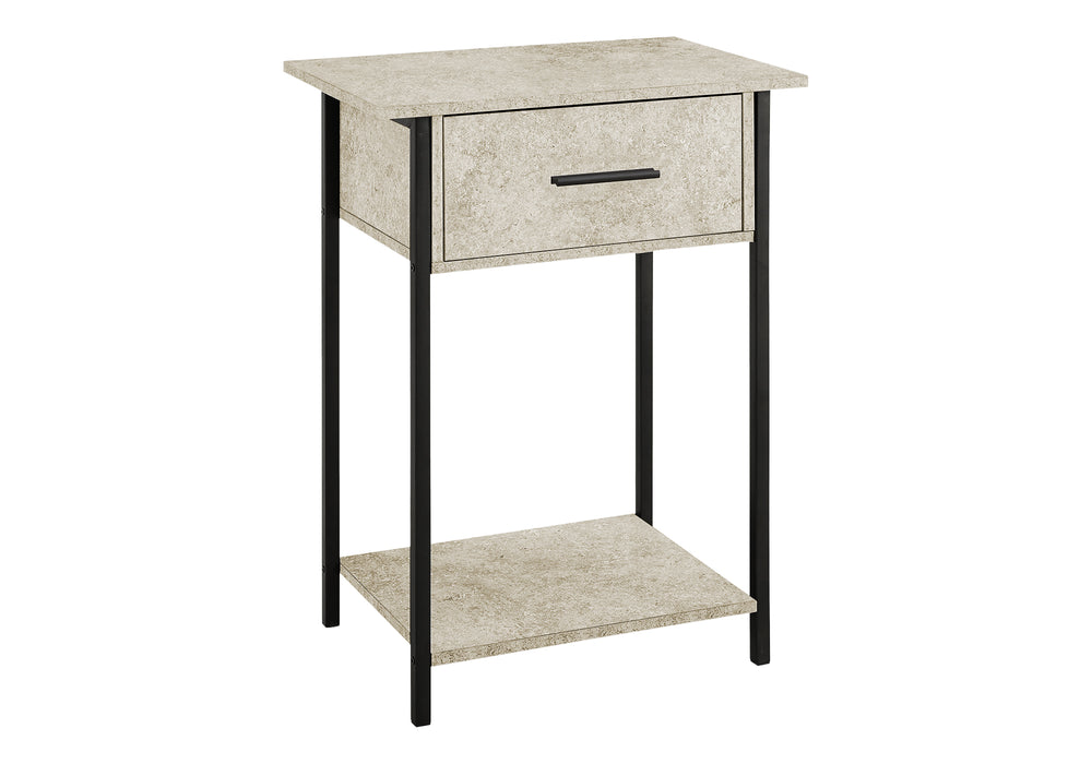 Monarch Specialties Accent Table, 2 Tier, End, Lamp, Living Room, Side Table, Storage Drawer, Small, Cream Stone Laminate, Black Metal, Contemporary Black,Cream, Cream Metal,Laminate,Particle Board I 3818