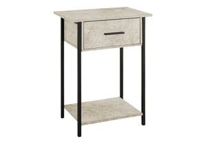 Monarch Specialties Accent Table, 2 Tier, End, Lamp, Living Room, Side Table, Storage Drawer, Small, Cream Stone Laminate, Black Metal, Contemporary Black,Cream, Cream Metal,Laminate,Particle Board I 3818