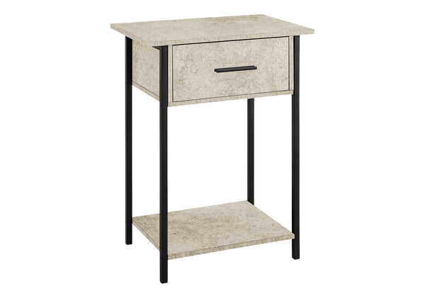 Monarch Specialties Accent Table, 2 Tier, End, Lamp, Living Room, Side Table, Storage Drawer, Small, Cream Stone Laminate, Black Metal, Contemporary Black,Cream, Cream Metal,Laminate,Particle Board I 3818