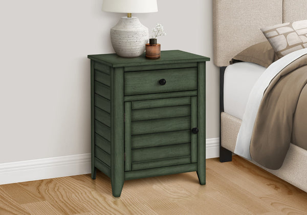 Monarch Specialties Accent Table, Nightstand, Storage Drawer, End, Side Table, Bedroom, Lamp, Storage, Antique Green Veneer, Transitional Green Mdf,Solid Wood,Veneer I 3948