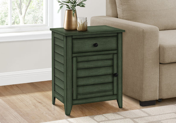 Monarch Specialties Accent Table, Nightstand, Storage Drawer, End, Side Table, Bedroom, Lamp, Storage, Antique Green Veneer, Transitional Green Mdf,Solid Wood,Veneer I 3948