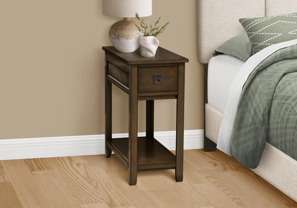 Monarch Specialties Accent Table, End, Side Table, Nightstand, Bedroom, Narrow, Storage Drawer, Brown Veneer, Transitional Espresso Mdf,Solid Wood,Veneer I 3953