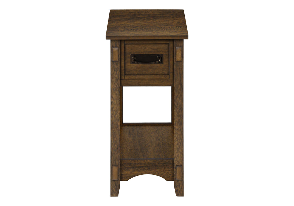 Monarch Specialties Accent Table, End, Side Table, Nightstand, 2 Tier, Narrow, Storage Drawer, Brown Veneer, Transitional Brown Walnut Mdf,Solid Wood,Veneer I 3955