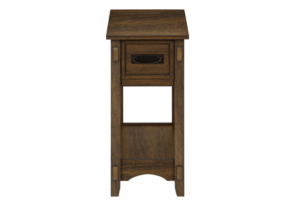 Monarch Specialties Accent Table, End, Side Table, Nightstand, 2 Tier, Narrow, Storage Drawer, Brown Veneer, Transitional Brown Walnut Mdf,Solid Wood,Veneer I 3955