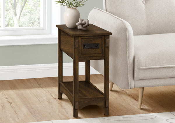 Monarch Specialties Accent Table, End, Side Table, Nightstand, 2 Tier, Narrow, Storage Drawer, Brown Veneer, Transitional Brown Walnut Mdf,Solid Wood,Veneer I 3955
