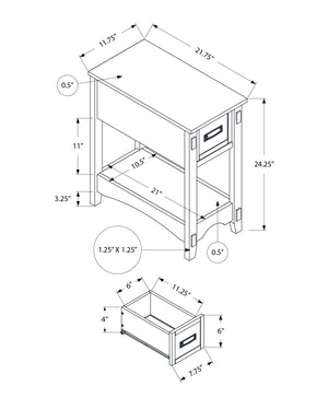 Monarch Specialties Accent Table, End, Side Table, Nightstand, 2 Tier, Narrow, Storage Drawer, Brown Veneer, Transitional Brown Walnut Mdf,Solid Wood,Veneer I 3955