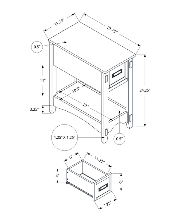 Monarch Specialties Accent Table, End, Side Table, Nightstand, 2 Tier, Narrow, Storage Drawer, Brown Veneer, Transitional Brown Walnut Mdf,Solid Wood,Veneer I 3955