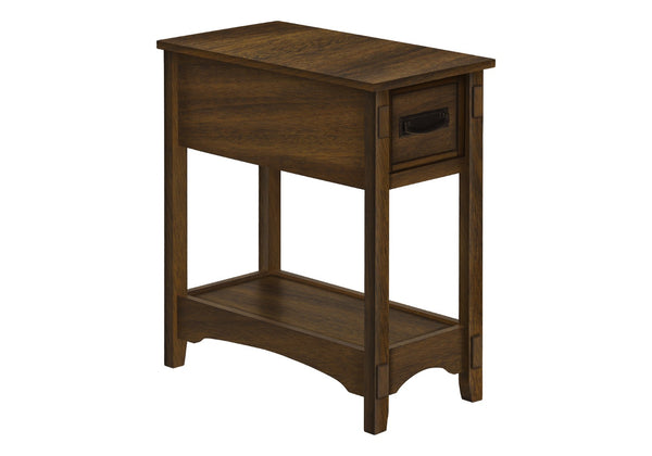 Monarch Specialties Accent Table, End, Side Table, Nightstand, 2 Tier, Narrow, Storage Drawer, Brown Veneer, Transitional Brown Walnut Mdf,Solid Wood,Veneer I 3955