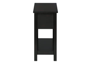 Monarch Specialties Accent Table, 2 Tier, End, Lamp, Nightstand, Side Table, Narrow, Small, Storage Drawer, Bedroom, Black Veneer, Transitional Black Mdf,Solid Wood,Veneer I 3961