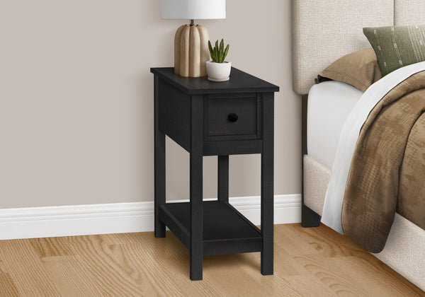 Monarch Specialties Accent Table, 2 Tier, End, Lamp, Nightstand, Side Table, Narrow, Small, Storage Drawer, Bedroom, Black Veneer, Transitional Black Mdf,Solid Wood,Veneer I 3961