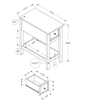 Monarch Specialties Accent Table, End, Side Table, 2 Tier, Narrow, Bedroom, Lamp, Storage Drawer, Antique White Veneer, Brown Veneer, Transitional White,Espresso, Espresso Mdf,Solid Wood,Veneer I 3962
