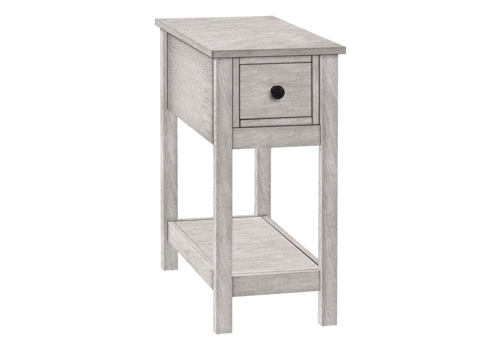 Monarch Specialties Accent Table, End, Side Table, 2 Tier, Narrow, Bedroom, Lamp, Storage Drawer, Grey Veneer, Transitional Washed Grey Mdf,Solid Wood,Veneer I 3963
