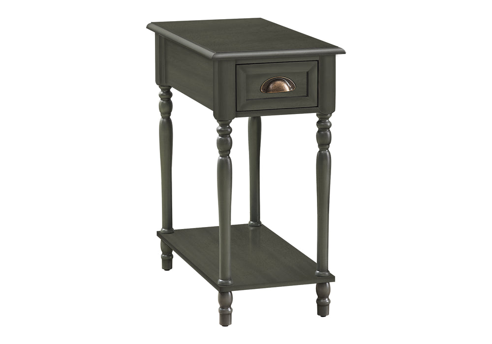 Monarch Specialties Accent Table, 2 Tier, Side Table, End, Narrow, Nightstand, Bedroom, Lamp, Storage Drawer, Green Veneer, Traditional Green Mdf,Solid Wood,Veneer I 3968