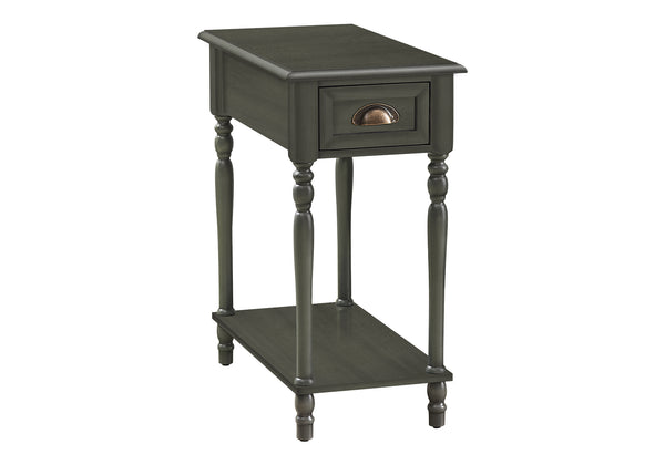 Monarch Specialties Accent Table, 2 Tier, Side Table, End, Narrow, Nightstand, Bedroom, Lamp, Storage Drawer, Green Veneer, Traditional Green Mdf,Solid Wood,Veneer I 3968