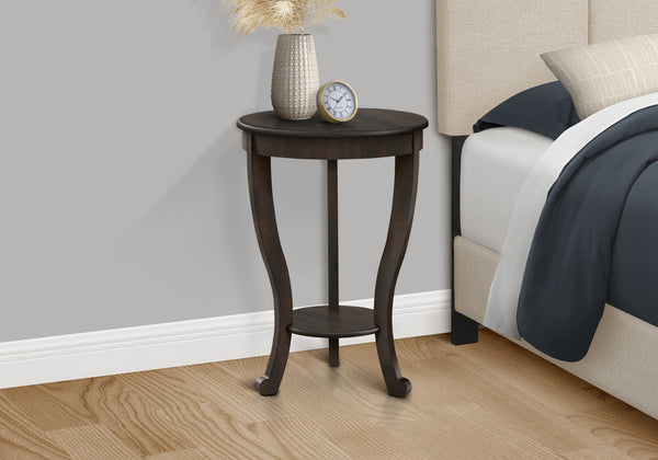 Monarch Specialties Accent Table, 2 Tier, Bedroom, End, Lamp, Nightstand, Round, Side Table, Brown Veneer, Traditional Walnut Mdf,Solid Wood I 3974