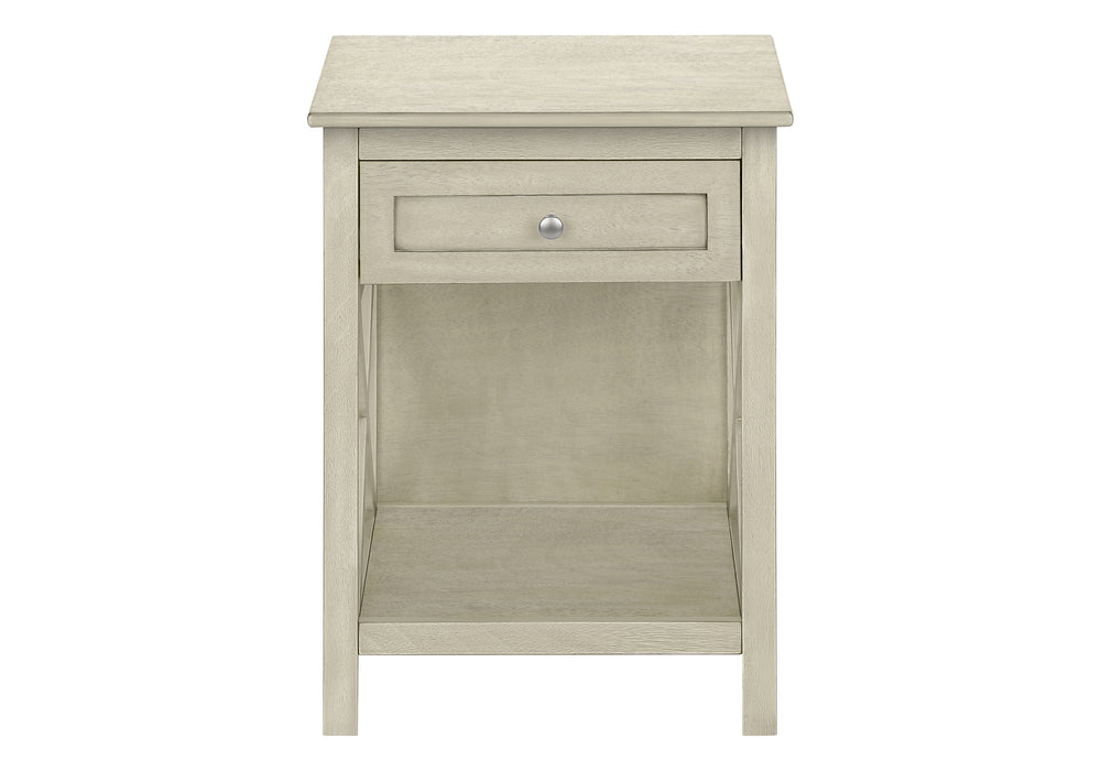 Monarch Specialties Accent Table, End, Side Table, 2 Tier, Bedroom, Nightstand, Lamp, Storage Drawer, Antique White Veneer, Transitional White Mdf,Solid Wood,Veneer I 3984