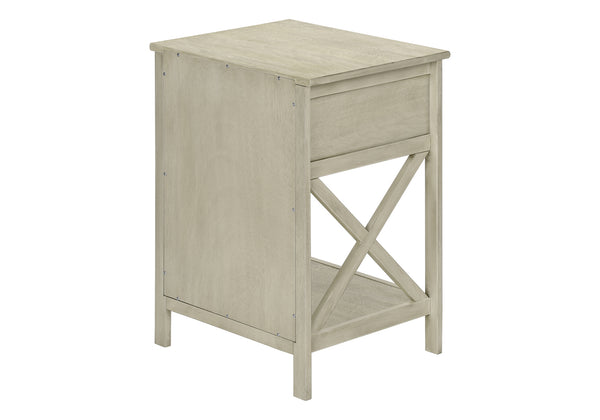 Monarch Specialties Accent Table, End, Side Table, 2 Tier, Bedroom, Nightstand, Lamp, Storage Drawer, Antique White Veneer, Transitional White Mdf,Solid Wood,Veneer I 3984