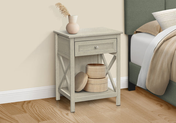 Monarch Specialties Accent Table, End, Side Table, 2 Tier, Bedroom, Nightstand, Lamp, Storage Drawer, Antique White Veneer, Transitional White Mdf,Solid Wood,Veneer I 3984