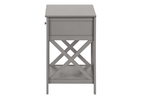 Monarch Specialties Accent Table, End, Side Table, 2 Tier, Bedroom, Nightstand, Lamp, Storage Drawer, Antique Grey Veneer, Transitional Dark Grey Mdf,Solid Wood,Veneer I 3985