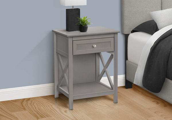 Monarch Specialties Accent Table, End, Side Table, 2 Tier, Bedroom, Nightstand, Lamp, Storage Drawer, Antique Grey Veneer, Transitional Dark Grey Mdf,Solid Wood,Veneer I 3985