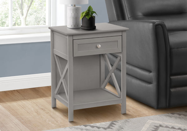Monarch Specialties Accent Table, End, Side Table, 2 Tier, Bedroom, Nightstand, Lamp, Storage Drawer, Antique Grey Veneer, Transitional Dark Grey Mdf,Solid Wood,Veneer I 3985