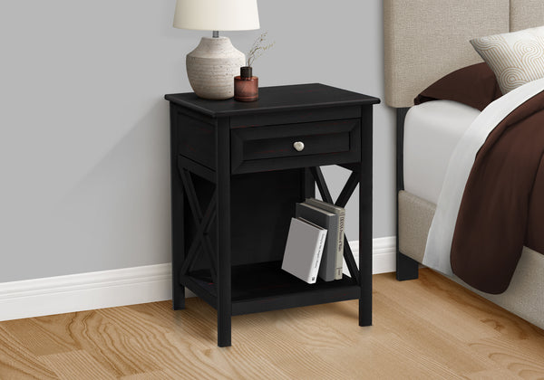 Monarch Specialties Accent Table, End, Side Table, 2 Tier, Bedroom, Nightstand, Lamp, Storage Drawer, Black Veneer, Transitional Black Mdf,Solid Wood,Veneer I 3986