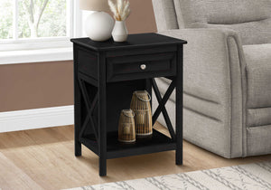 Monarch Specialties Accent Table, End, Side Table, 2 Tier, Bedroom, Nightstand, Lamp, Storage Drawer, Black Veneer, Transitional Black Mdf,Solid Wood,Veneer I 3986
