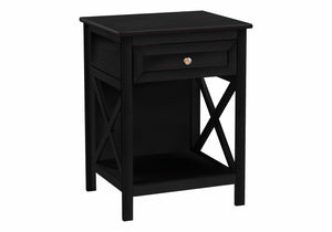 Monarch Specialties Accent Table, End, Side Table, 2 Tier, Bedroom, Nightstand, Lamp, Storage Drawer, Black Veneer, Transitional Black Mdf,Solid Wood,Veneer I 3986