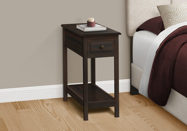 Monarch Specialties Accent Table, 2 Tier, End, Side Table, Narrow, Nightstand, Bedroom, Storage Drawer, Lamp, Brown Veneer, Transitional Walnut Mdf I 3990