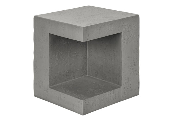 Monarch Specialties Accent Table - Modern 25" Cube Design, Stylish Indoor/Outdoor Side Table With Storage Shelf And Warranty Grey Magnesium Oxide (Mgo)" I 4130