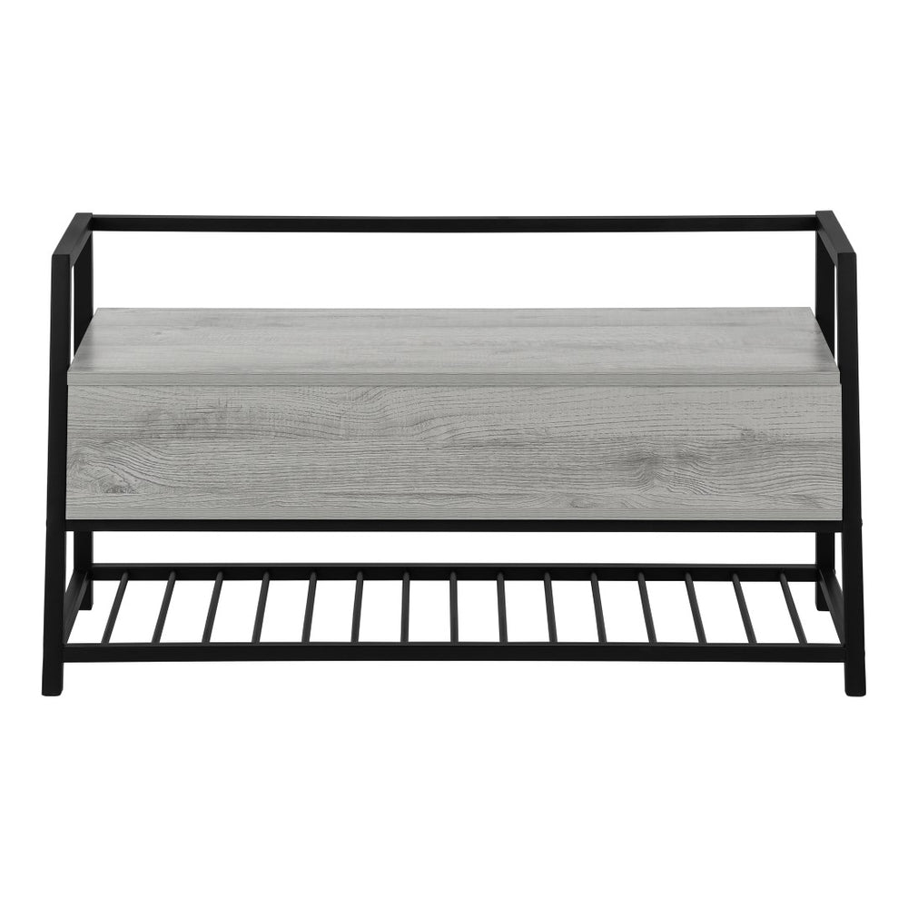 Monarch Specialties Bench, Entryway, Hallway, Storage, 42" Rectangular, Grey Laminate, Black Metal, Contemporary, Modern Grey,Black, Black Mdf,Laminate,Metal I 4500