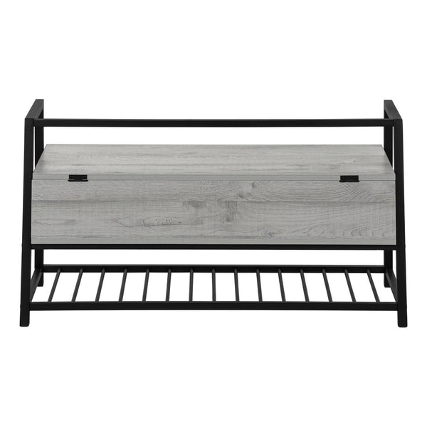 Monarch Specialties Bench, Entryway, Hallway, Storage, 42" Rectangular, Grey Laminate, Black Metal, Contemporary, Modern Grey,Black, Black Mdf,Laminate,Metal I 4500
