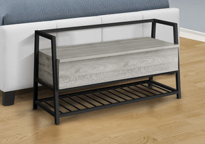 Monarch Specialties Bench, Entryway, Hallway, Storage, 42" Rectangular, Grey Laminate, Black Metal, Contemporary, Modern Grey,Black, Black Mdf,Laminate,Metal I 4500