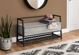 Monarch Specialties Bench, Entryway, Hallway, Storage, 42" Rectangular, Grey Laminate, Black Metal, Contemporary, Modern Grey,Black, Black Mdf,Laminate,Metal I 4500
