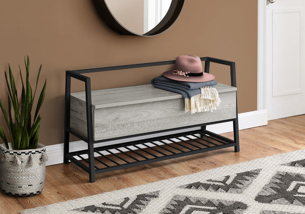 Monarch Specialties Bench, Entryway, Hallway, Storage, 42" Rectangular, Grey Laminate, Black Metal, Contemporary, Modern Grey,Black, Black Mdf,Laminate,Metal I 4500