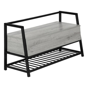 Monarch Specialties Bench, Entryway, Hallway, Storage, 42" Rectangular, Grey Laminate, Black Metal, Contemporary, Modern Grey,Black, Black Mdf,Laminate,Metal I 4500