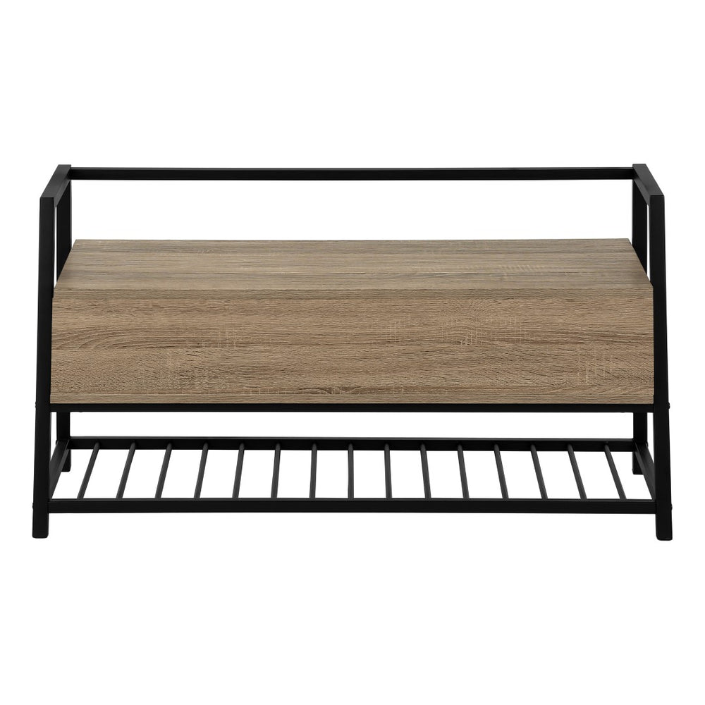Monarch Specialties Bench, Entryway, Hallway, Storage, 42" Rectangular, Brown Laminate, Black Metal, Contemporary, Modern Dark Taupe,Black, Black Mdf,Laminate,Metal I 4501