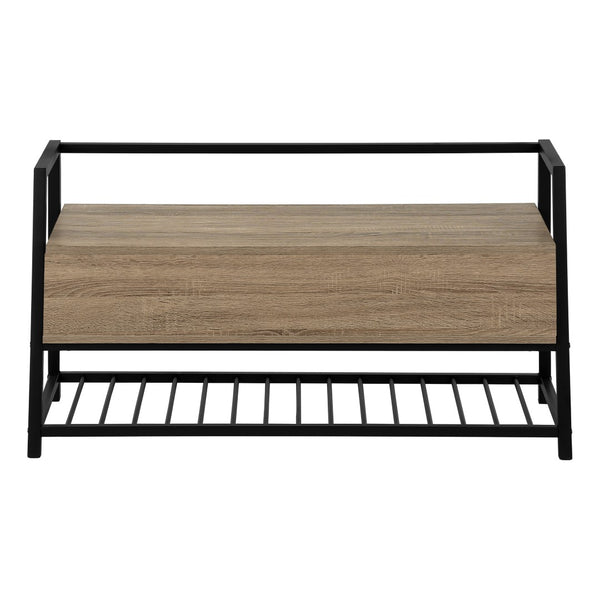 Monarch Specialties Bench, Entryway, Hallway, Storage, 42" Rectangular, Brown Laminate, Black Metal, Contemporary, Modern Dark Taupe,Black, Black Mdf,Laminate,Metal I 4501
