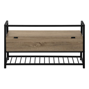 Monarch Specialties Bench, Entryway, Hallway, Storage, 42" Rectangular, Brown Laminate, Black Metal, Contemporary, Modern Dark Taupe,Black, Black Mdf,Laminate,Metal I 4501