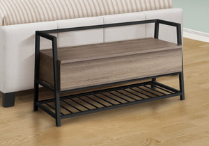 Monarch Specialties Bench, Entryway, Hallway, Storage, 42" Rectangular, Brown Laminate, Black Metal, Contemporary, Modern Dark Taupe,Black, Black Mdf,Laminate,Metal I 4501