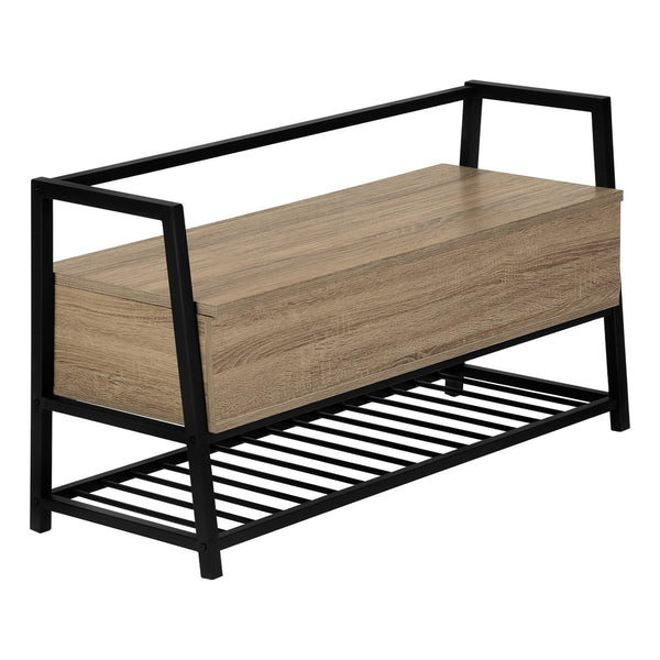Monarch Specialties Bench, Entryway, Hallway, Storage, 42" Rectangular, Brown Laminate, Black Metal, Contemporary, Modern Dark Taupe,Black, Black Mdf,Laminate,Metal I 4501