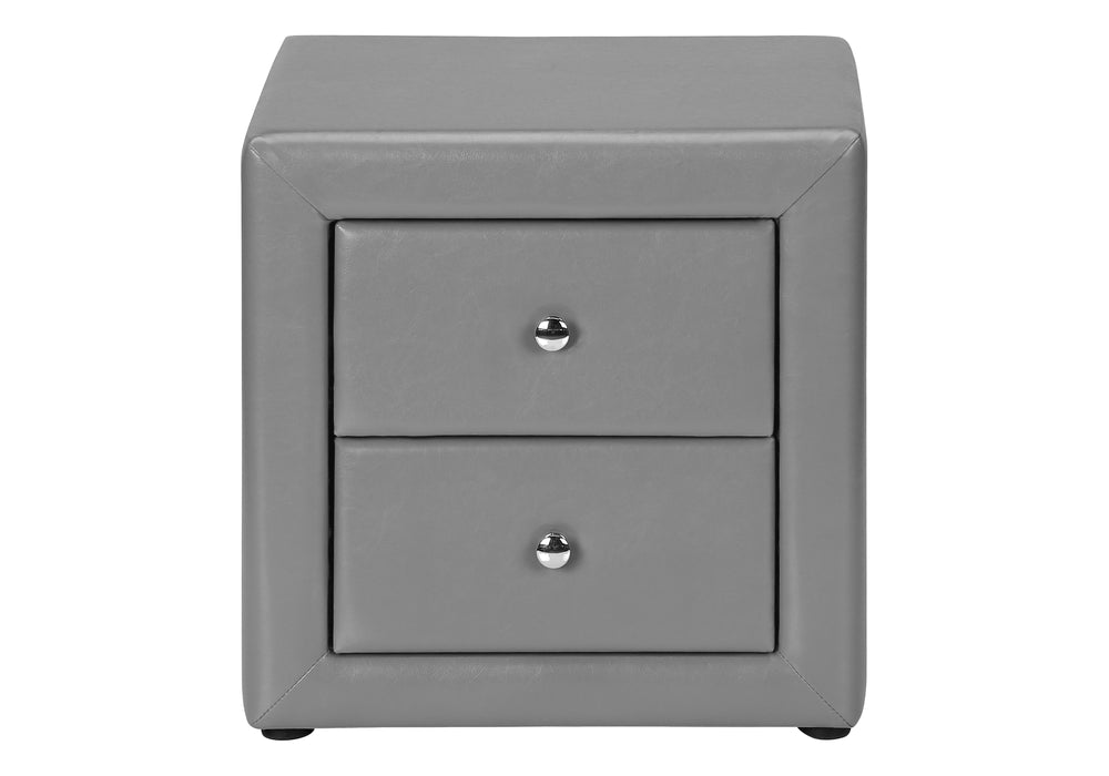 Monarch Specialties Nightstand, Nightstand, End, Side, Lamp, Storage Drawer, Bedroom, Upholstered, Grey Leather Look, Transitional Grey Mdf,Particle Board I 5602