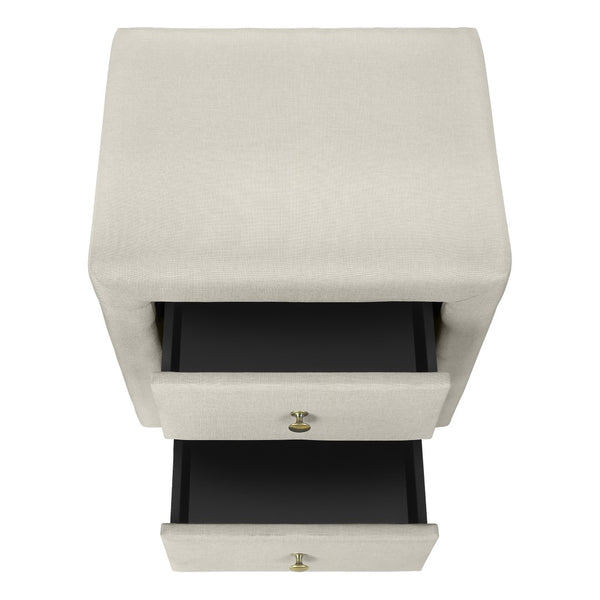 Monarch Specialties Nightstand, Nightstand, End, Side, Lamp, Storage Drawer, Bedroom, Upholstered, Beige Linen Look, Transitional Beige Mdf,Particle Board I 5605