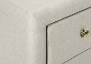 Monarch Specialties Nightstand, Nightstand, End, Side, Lamp, Storage Drawer, Bedroom, Upholstered, Beige Linen Look, Transitional Beige Mdf,Particle Board I 5605